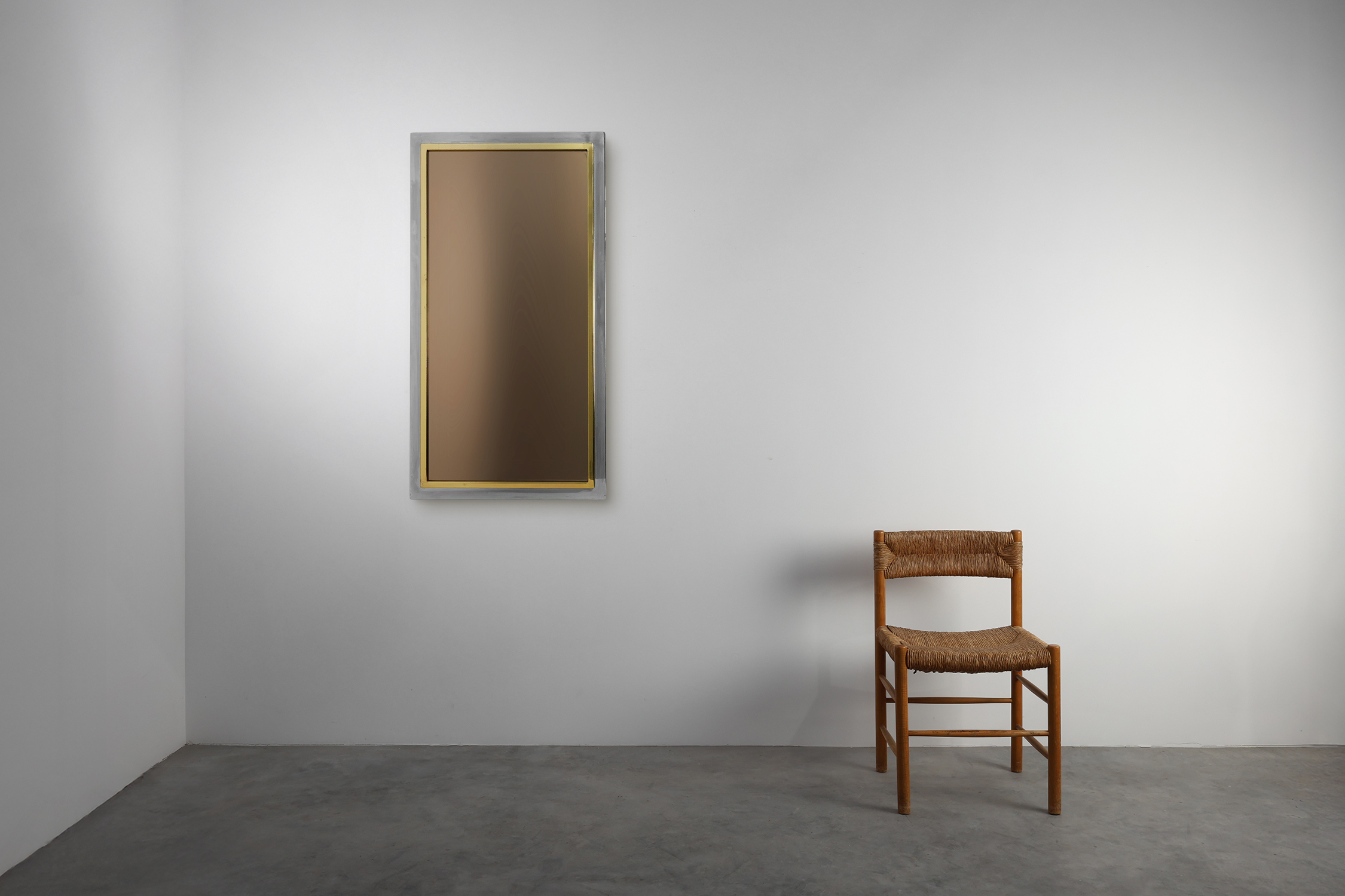 Large Mid-Century Belgo Chrome Mirror in Metal and Fumé Glass, Belgium 1980sthumbnail